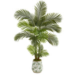 Nearly Natural T1246 5' Artificial Green Areca Palm Tree in Floral Print Planter