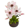 Nearly Natural A1248 15" Artificial White Magnolia & Succulent Arrangement in Stone Vase