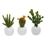 Nearly Natural 8634-S3 10" Artificial Green Mix Succulent Plant in White Planter, Set of 3