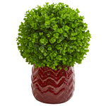 Nearly Natural 9084 15" Artificial Green Eucalyptus Ball in Red Planter