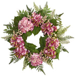 Nearly Natural 4229 24" Pink Hydrangea Berry Wreath