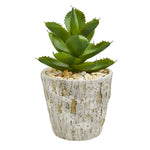 Nearly Natural 8702 11" Artificial Green Succulent Plant in Weathered Oak Planter