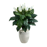 Nearly Natural P1599 4’ Spathiphyllum Artificial Plant in White Designer Planters