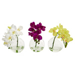 Nearly Natural 4208-S3 9" Artificial Phalaenopsis Orchid Arrangement in Vase, Multicolor, Set of 3