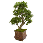 Nearly Natural 9478 40" Artificial Green Podocarpus Bonsai Tree in Metal Planter