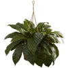 Nearly Natural 6787 28" Artificial Green Double Giant Birdsnest in Hanging Basket