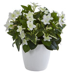Nearly Natural 6413 10" Artificial Green & White Stephanotis Plant in White Vase