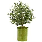 Nearly Natural 9222 33" Artificial Green Olive Tree in Green Metal Planter