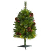 Nearly Natural 3` Montana Mixed Pine Artificial Christmas Tree with Pine Cones, Berries and 50 Clear LED Lights