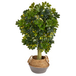 Nearly Natural T2935 4` Schefflera Artificial Tree in Cotton & Jute Gray Woven Planters