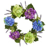 Nearly Natural 4327 22" Artificial Green, Purple & Blue Hydrangea Wreath