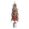 Nearly Natural T3372 30`` Flocked Berry Artificial Christmas Tree in Decorative Planter