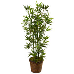 Nearly Natural 5808 4' Artificial Green Bamboo Tree in Coiled Rope Planter