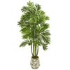 Nearly Natural 9799 6' Artificial Green Areca Palm Tree in Vintage Green Floral Planter