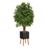 Nearly Natural T2151 5.5’ Artificial Ficus Tree in Black Planter with Stand