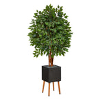 Nearly Natural T2151 5.5’ Artificial Ficus Tree in Black Planter with Stand