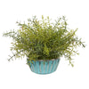 Nearly Natural 8839 11" Artificial Green Rosemary Plant in Turquoise Bowl with Silver Trimming