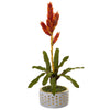 Nearly Natural P1107 24" Artificial Green & Red Tropical Bromeliad Plant in Bowl with Gold Trimming