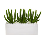 Nearly Natural 8511 9" Artificial Green Finger Cactus Plant in White Vase