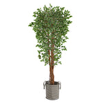 Nearly Natural T2974 70`` Variegated Ficus Artificial Tree in Natural Jute and Cotton Planters