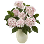 Nearly Natural 4565 22" Artificial Green & PInk Hydrangea with White Planter