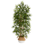 Nearly Natural T2888 64`` Bamboo Artificial Tree Trunks in Cotton & Jute White Woven Planter