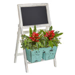 Nearly Natural 8387 26" Artificial Green Bromeliad & Eucalyptus Plant in Farmhouse Stand with Chalkboard