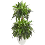 Nearly Natural 8603 44" Artificial Mixed Greens & Fern Plant in White Planter