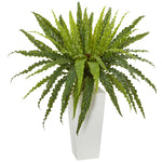 Nearly Natural 6385 32" Artificial Green Rippled Birdsnest Plant on White Tower Planter