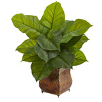 Nearly Natural 6484 27" Artificial Green Large Leaf Real Touch Philodendron Plant in Metal Planter 