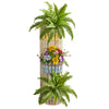 Nearly Natural 8350 39" Artificial Mixed Floral & Fern Plant in Three-Tiered Wall Decor Planter, Multicolor