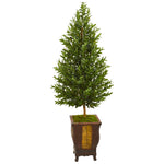 Nearly Natural 9349 69" Artificial Green Olive Cone Topiary Tree in Decorative Planter