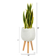 Nearly Natural P1384 3’ Sansevieria Artificial Plant in White Planter with Stands