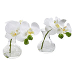 Nearly Natural A1051-S2 7" Artificial White Phalaenopsis Orchid Arrangement in Vase, Set of 2