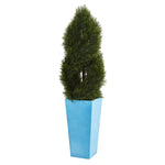 Nearly Natural 5618 4.5' Artificial Green Double Pond Cypress Spiral Tree in Turquoise Planter, UV Resistant (Indoor/Outdoor)