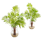 Nearly Natural 8364-S2 18" Artificial Green Mini Areca Palm Plant in Glass Vase, Set of 2