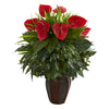 Nearly Natural Mixed Anthurium Artificial Plant in Decorative Planter