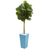 Nearly Natural 5754 4' Artificial Green Real Touch Fiddle Leaf Tree in Turquoise Planter 
