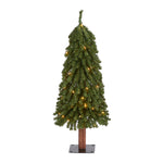 Nearly Natural 3` Grand Alpine Artificial Christmas Tree with 50 Clear Lights and 193 Bendable Branches on Natural Trunk