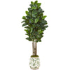 Nearly Natural T1029 63" Artificial Green Rubber Leaf Tree in Floral Print Planter