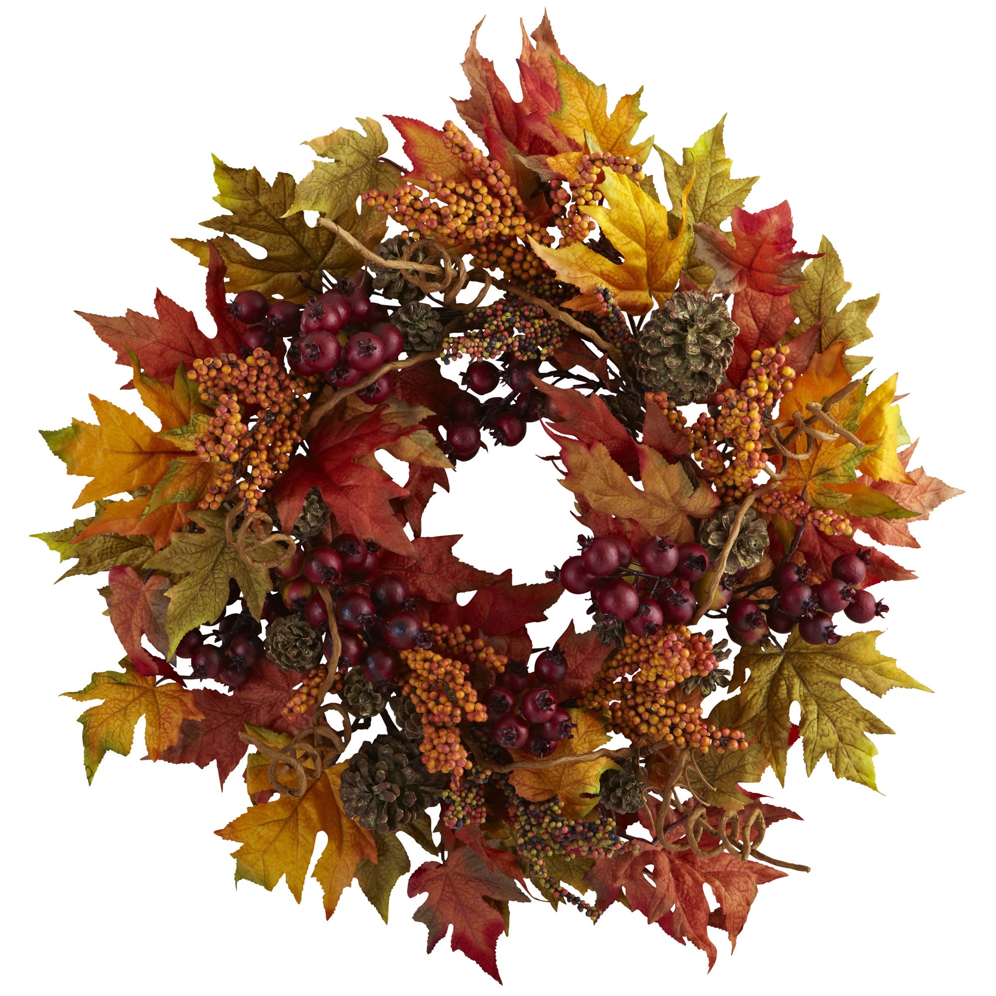 Nearly Natural 24-Inch Spring Garden Wreath with Twig Base,  Multicolored/Green