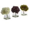 Nearly Natural 1313-S3 8" Artificial Green, Purple & White Hydrangea with Glass Vase, Set of 3