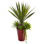 Nearly Natural 8259 20" Artificial Green Spiky Agave & Succulent Plant in Red Planter
