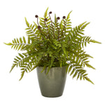Nearly Natural 8844 20" Artificial Green Fern Plant in Olive Green Planter