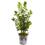 Nearly Natural 9568 39" Artificial Green Zamioculcas Plant in Vintage Metal Bucket