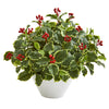 Nearly Natural 8696 22" Artificial Green Real Touch Variegated Holly Leaf Plant in White Vase