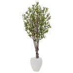 Nearly Natural 5860 5' Artificial Green Olive Tree in White Oval Planter