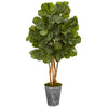 Nearly Natural 9866 55" Artificial Green Fiddle Leaf Fig Tree in Decorative Tin Planter