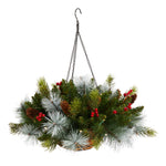 Nearly Natural P1810 24`` (30 LED Lights) Artificial Christmas Hanging Basket