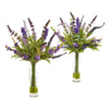 Nearly Natural 1938-S2 15" Artificial Lavender Arrangement in Glass Vase, Set of 2